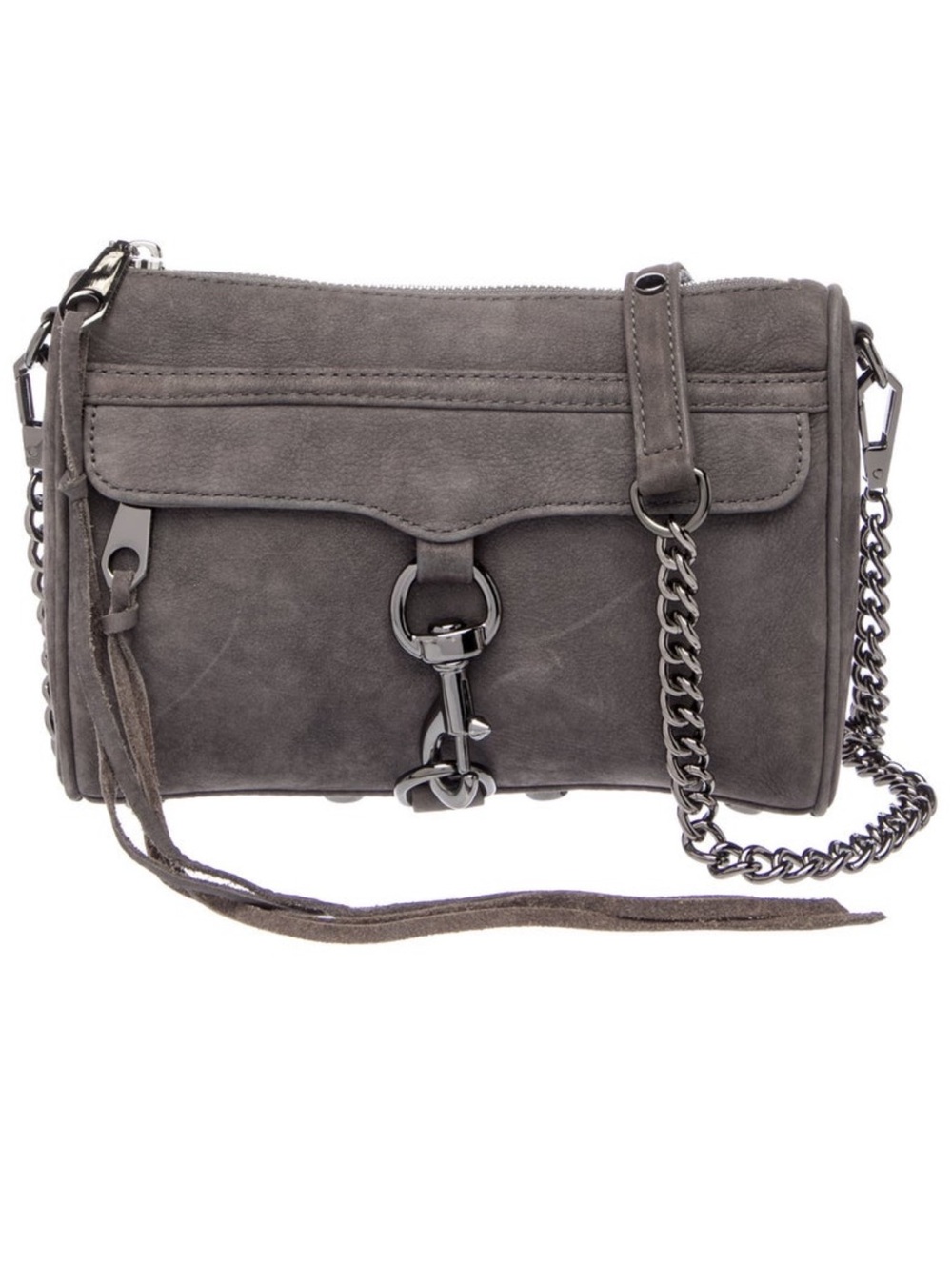 Rebecca Minkoff M.A.C. Handbag Gray Nubuck Suede Gunmetal Hardware Chain Strap